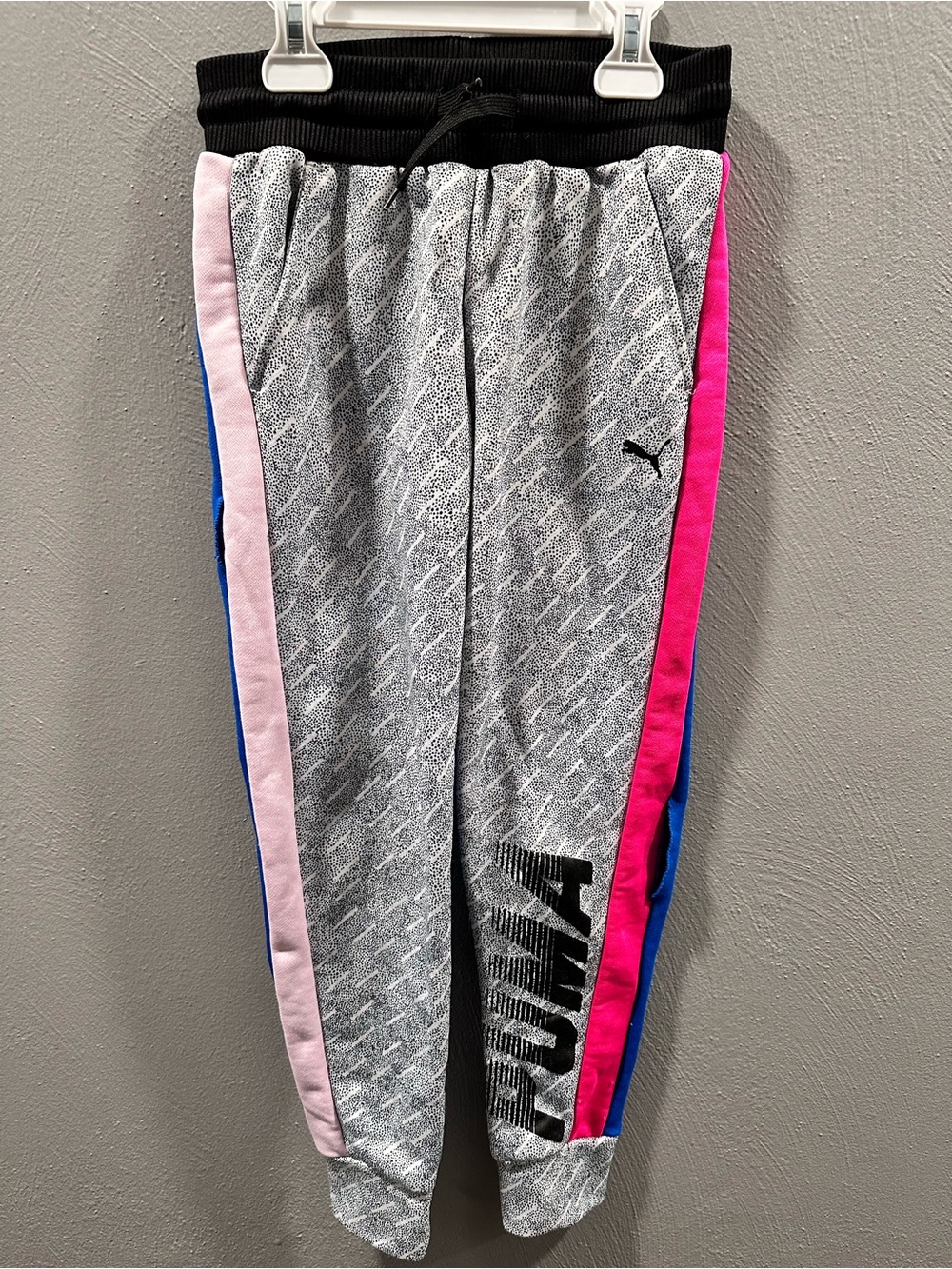 Puma Gray Joggers with Pink & Blue Side Stripes